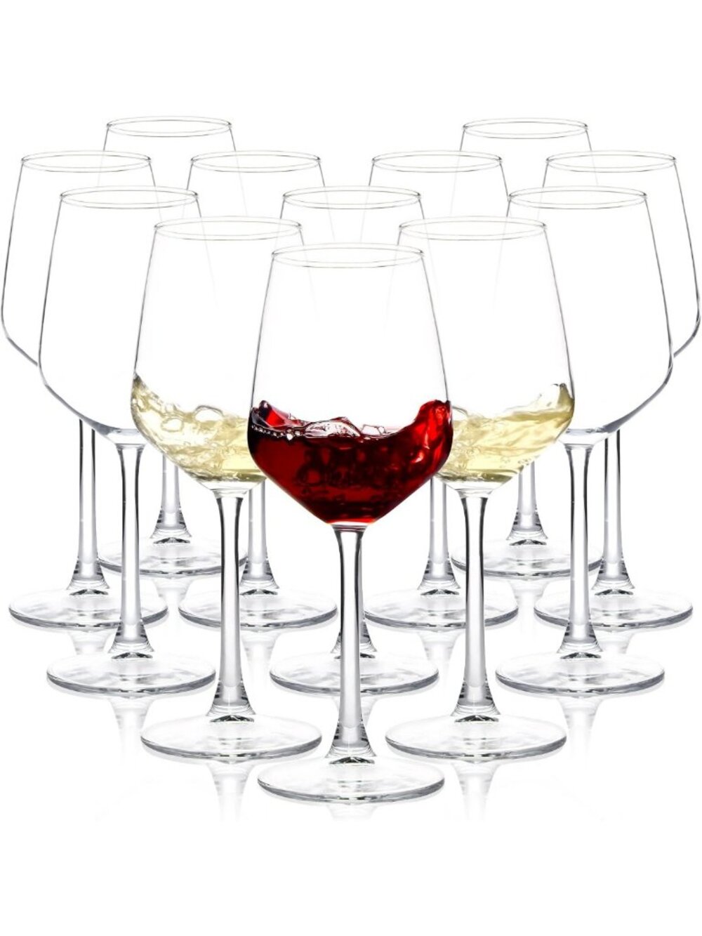 Set of 12 Clear Long Stem Wine Glasses, 12oz Red/White Cups for Parties